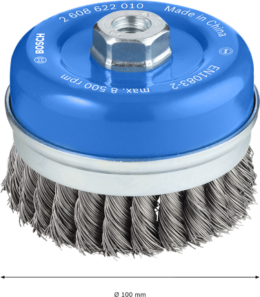 Cepillo de copa pesado de metal Bosch PRO de 100 mm para amoladoras.